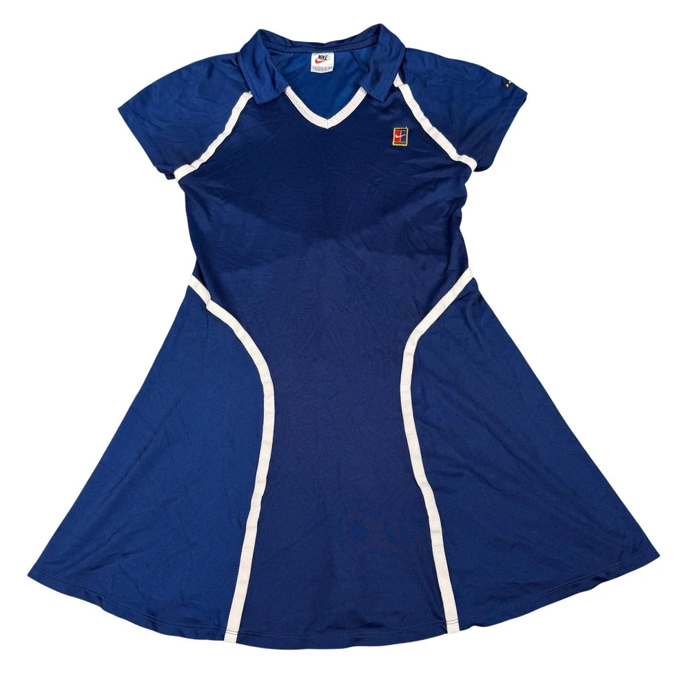 VTG 90s Nike Tennis Dress Womens L Blue Dri-FIT Court Skirt Pickleball USA Made
